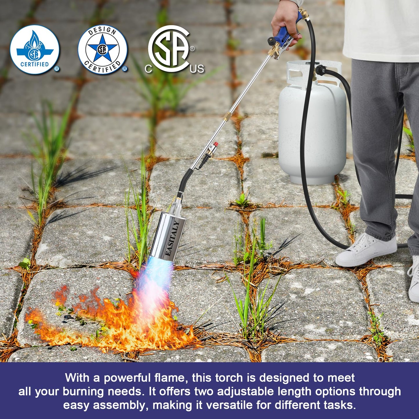 Propane Torch Weed Burner Kit with 12.5FT Hose, Heavy Duty Blow Torch Flamethrower with Long/Short Mode for Flame Weeding, Roofing, Road Marking and BBQ(35")
