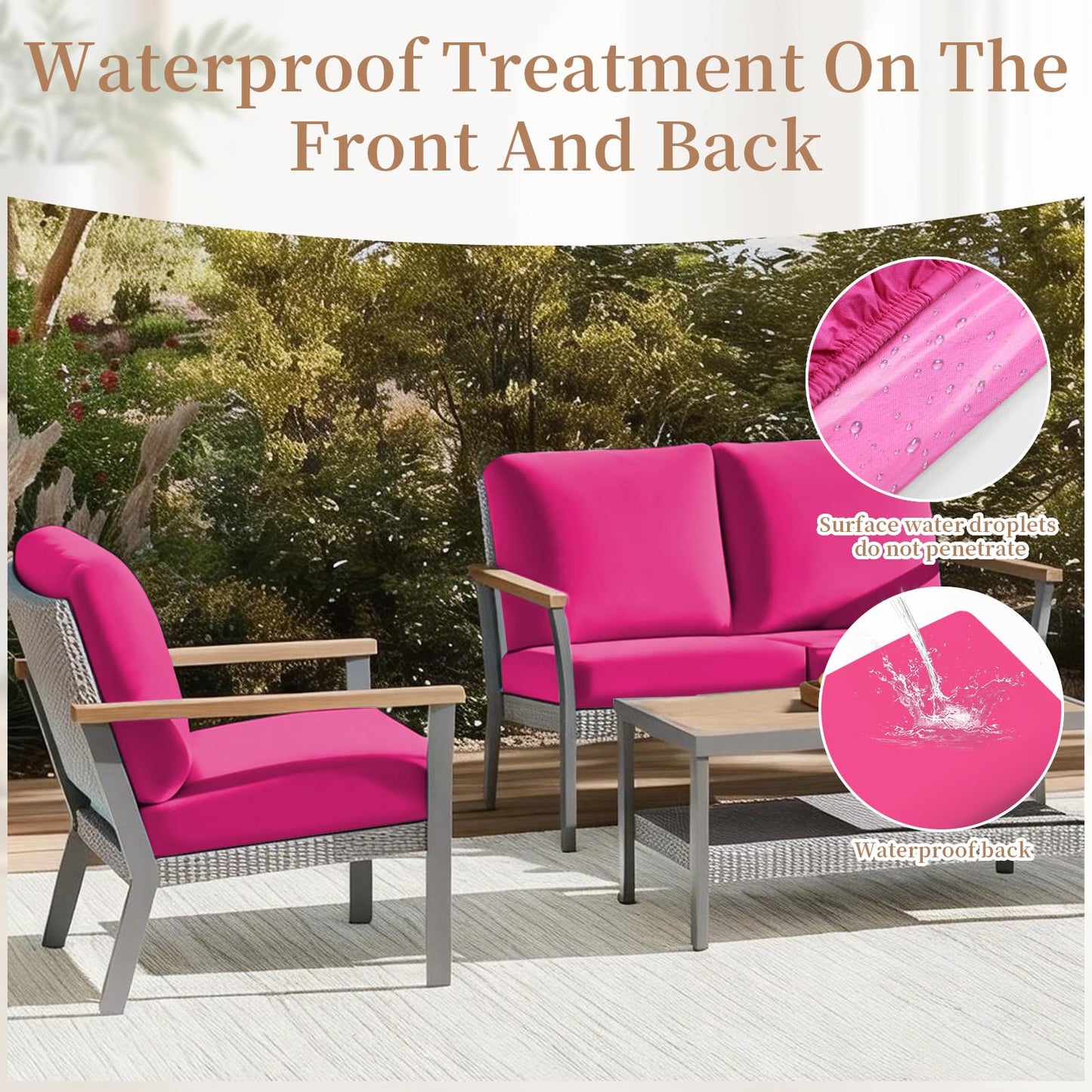 Yuabaoo 8Pcs Patio Cushion Covers Stretch, Outdoor Couch Replacement Slipcovers Wateproof Washable Reusable Furniture Protector, Hot Pink
