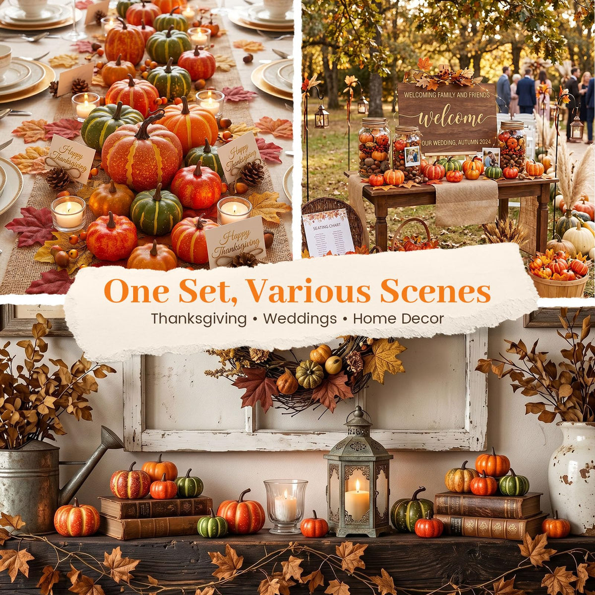 DomeStar 38 PCS Fake Pumpkin Set, 8 PCS Pumpkins for Decorating, Fall Table