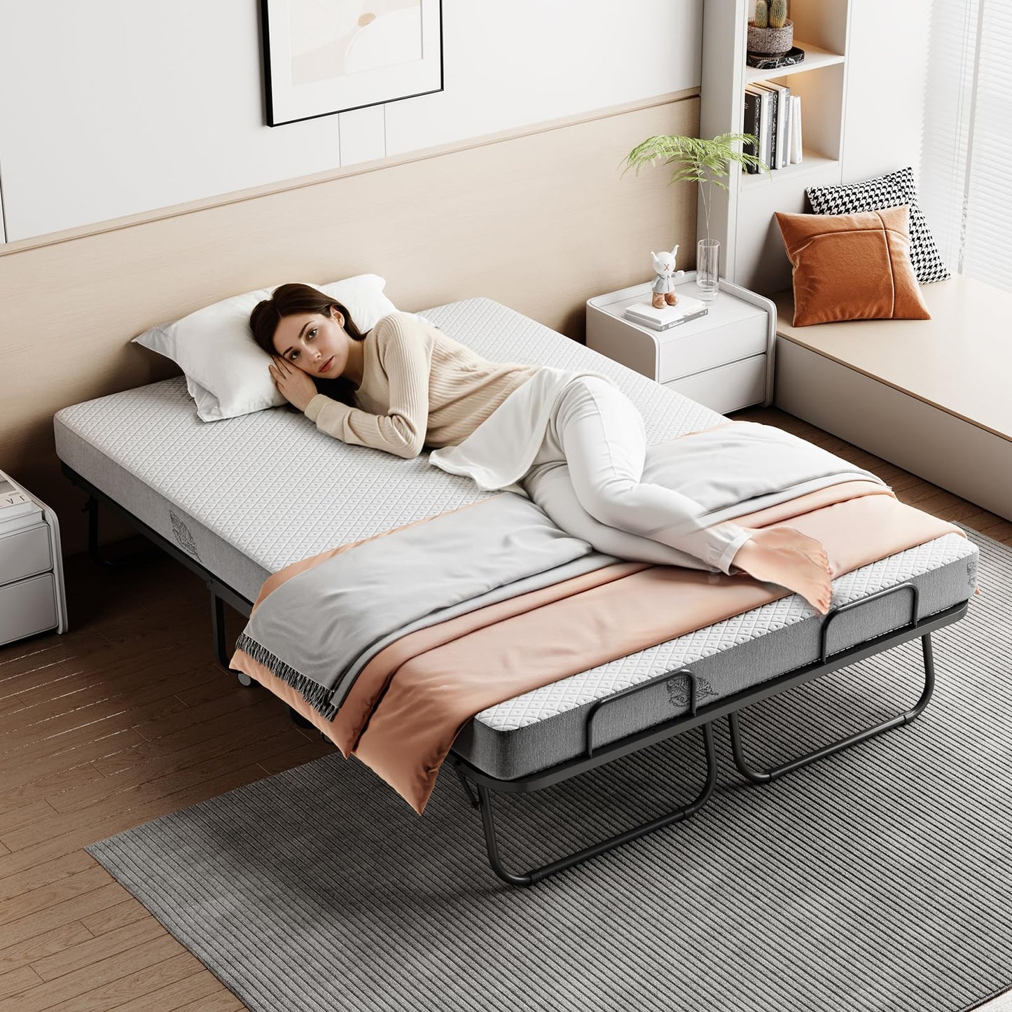IMBSRBED 75"×54" Folding Bed with Adult Mattress, Full Size, Portable Folding Bed with Deluxe Memory Foam Mattress and Extra Strong Frame, Folds, Rolls and Conceals (75"×54")