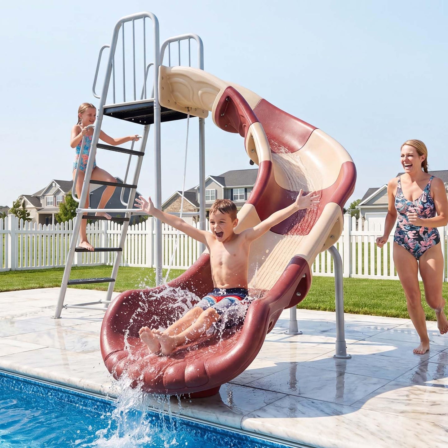 VEVOR Water Slide, Big 10 ft Outdoor Curved Waterslide with Built in Adjustable Sprinkler and Ladder, Free Standing Pool Slide, Metal & Plastic Playground Equipment, Platform for Backyard Fun