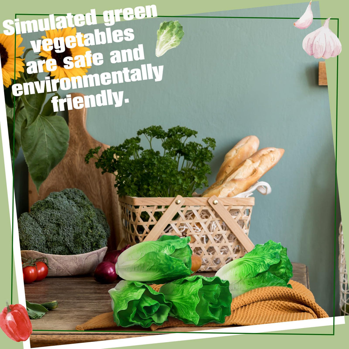 Zeyune 4 Pcs Artificial Vegetables Realistic Pu, Lettuce