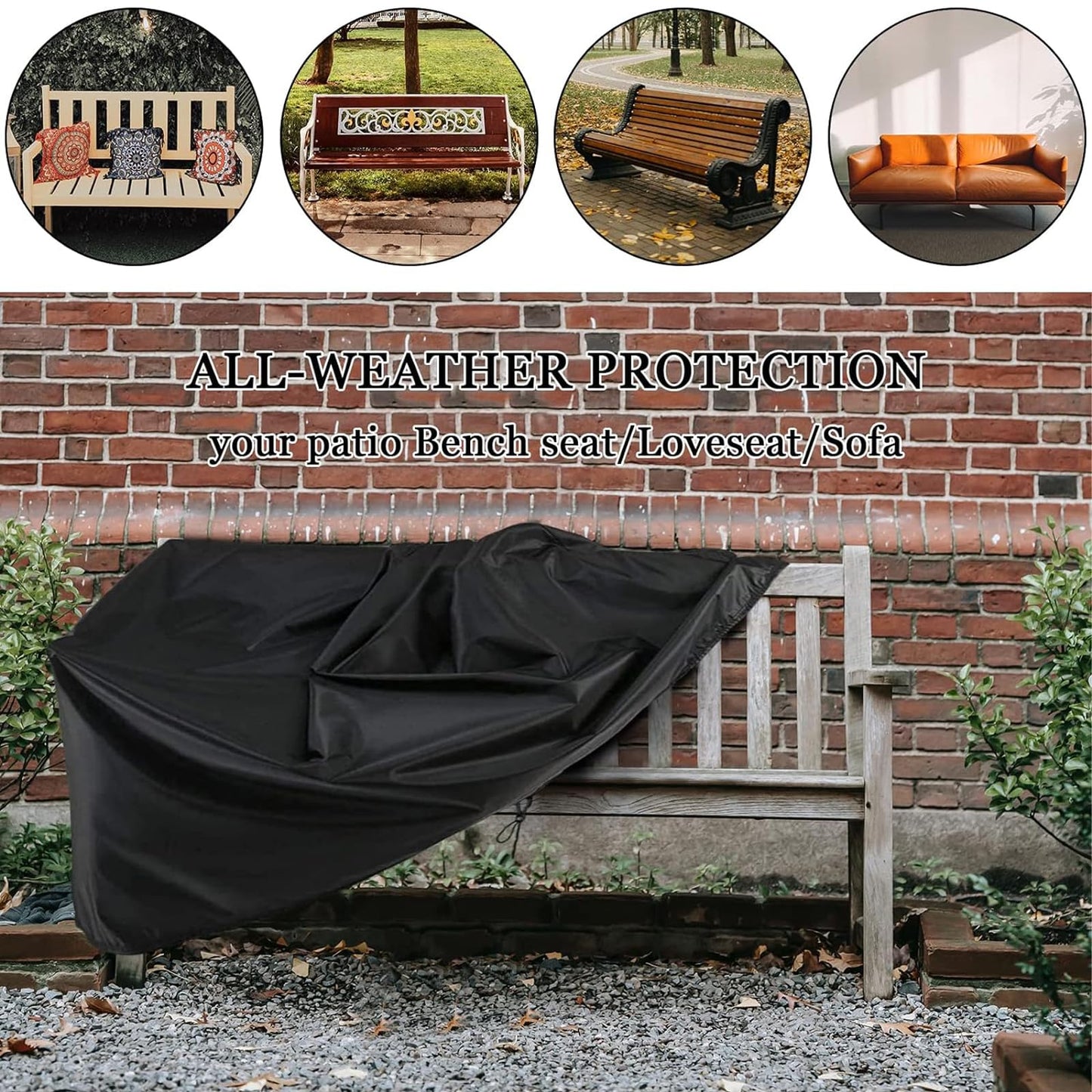 SXAOZYRS Outdoor Bench Cover Waterproof 2 Seater Patio Bench Cover Outdoor Patio Furniture Garden Sofa Chair Cover, Fit for 2-Seater Seating Metal & Hardwood Patio Garden Bench, 53L x 26W x 35H inche