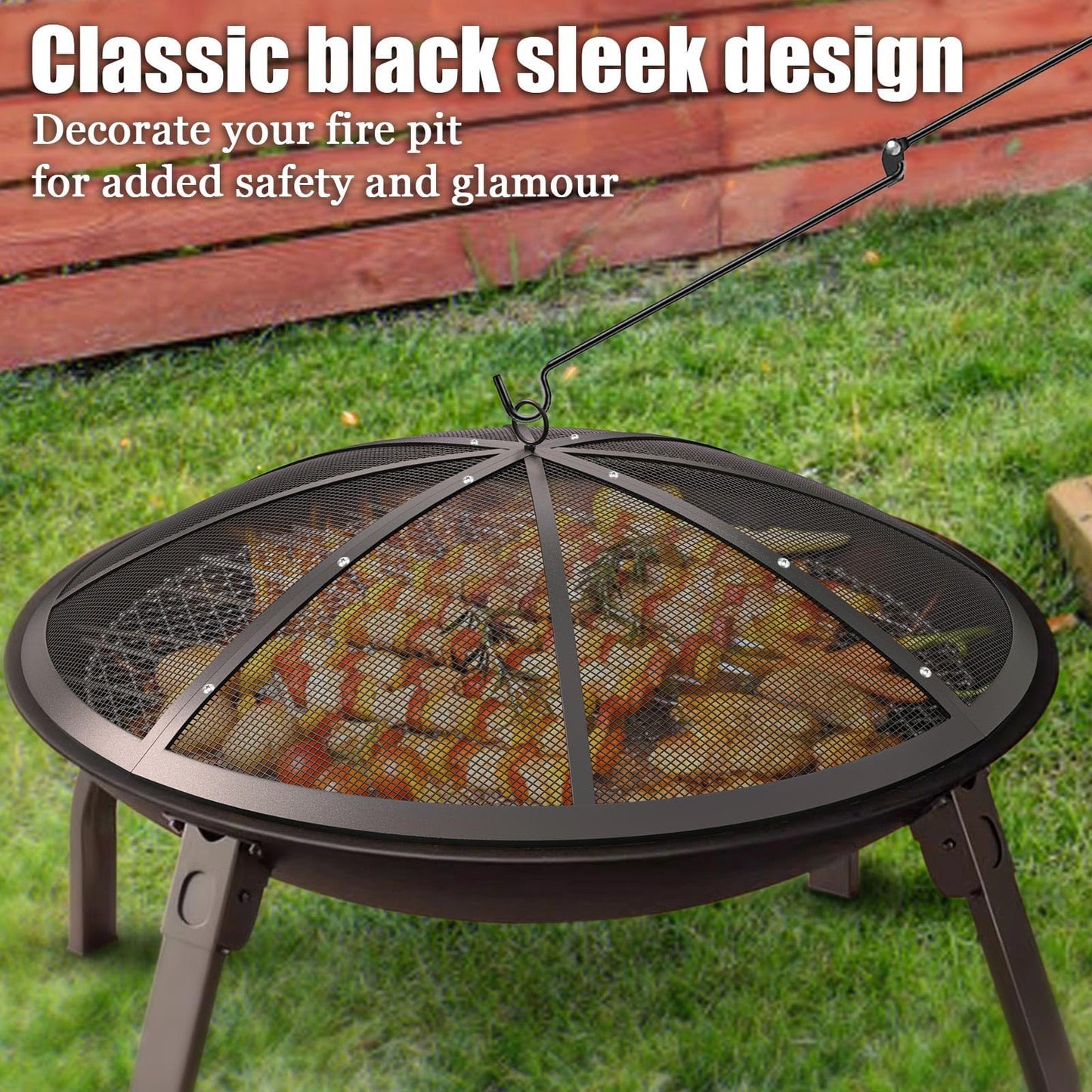 TUSGENK RAY Fire Pit Spark Screen, 22 Inch with Handle & Poker