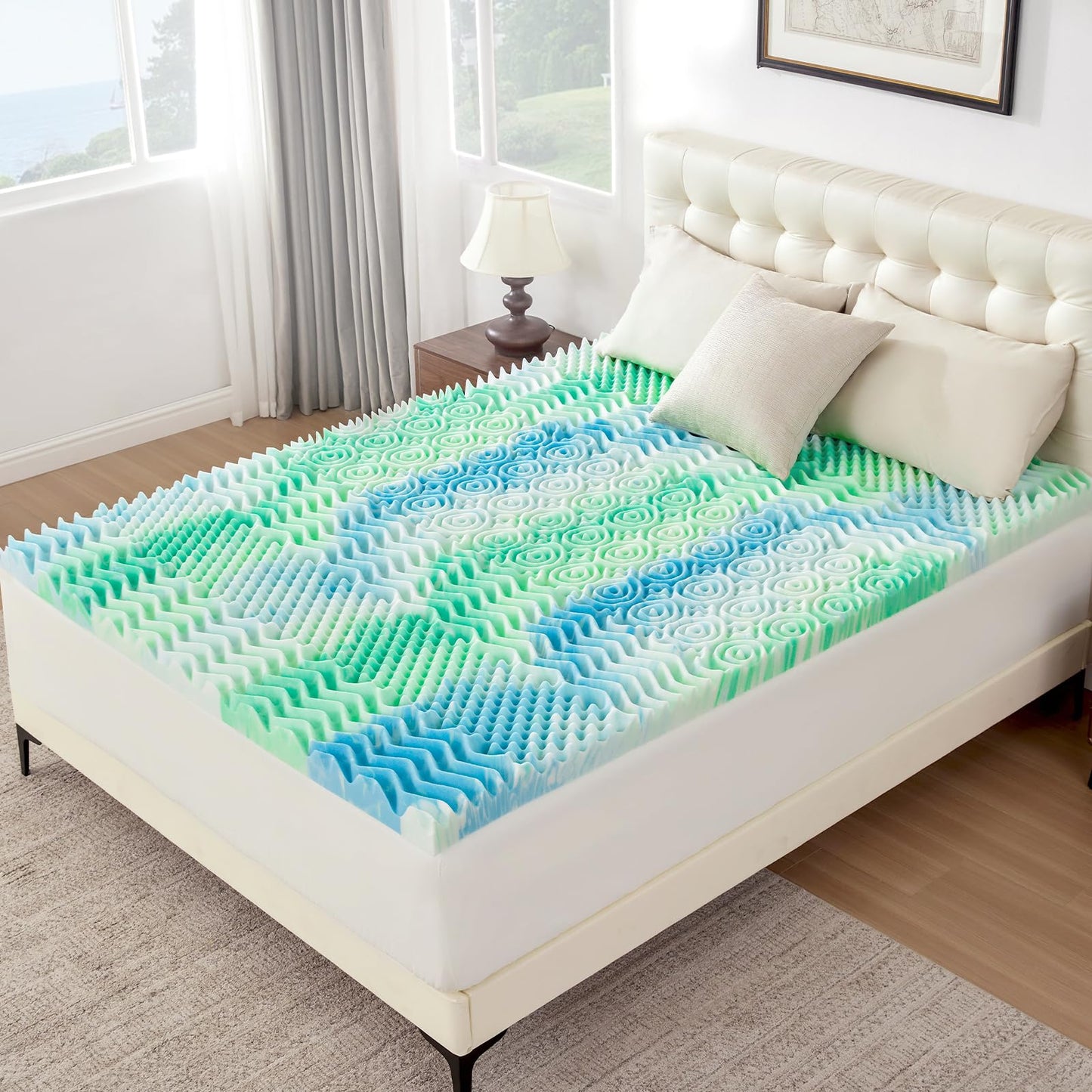 SOOSLEEPY 3 Inch 7-Zone Full Memory Foam Mattress Topper Egg Crate Cooling Gel Infused Mattress Pad Bed Topper for Pressure Relief and Back Pain Soft & Breathable, CertiPUR-US Certified