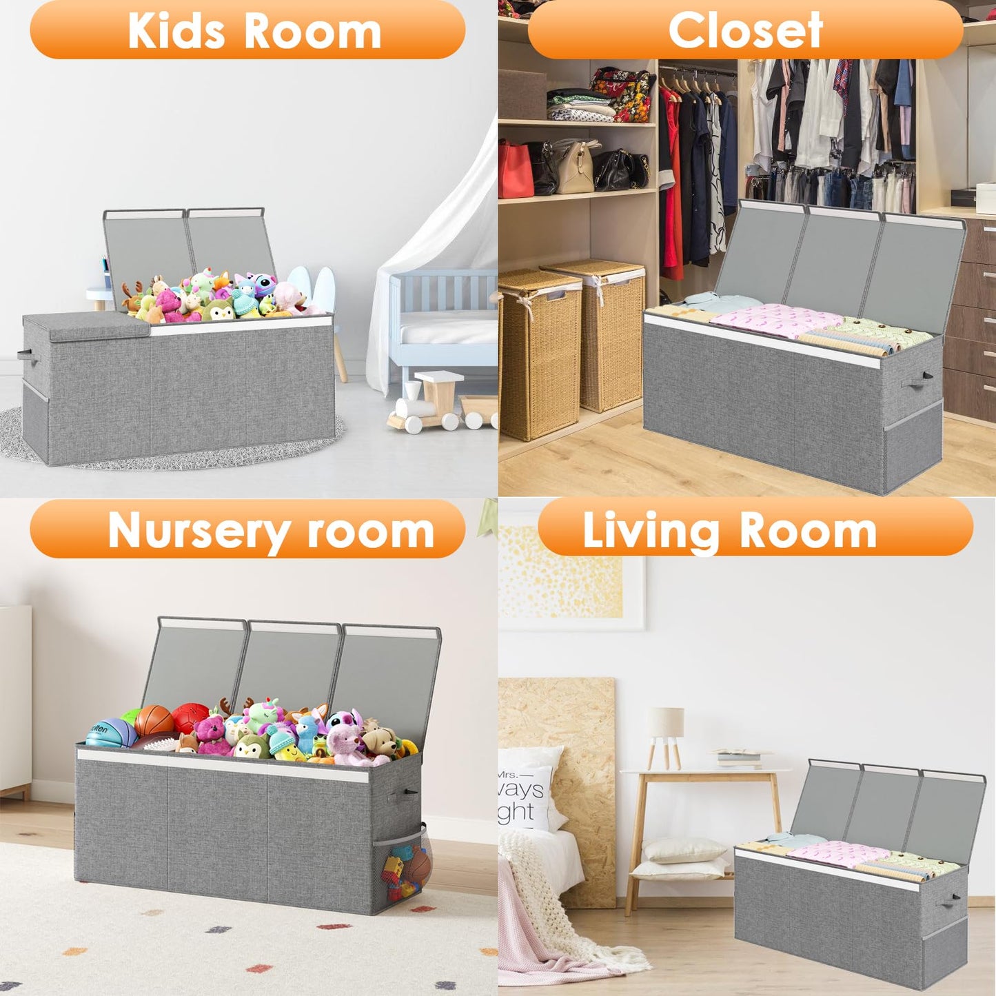 Fineonly Extra Large Toy Box Chest with Lid, Kids Toy Storage Organizer for Boys Girls, Big Toy Bin Basket Extra Large Toy Storage Box for Living Room Playroom Nursery (40" x14" x16")