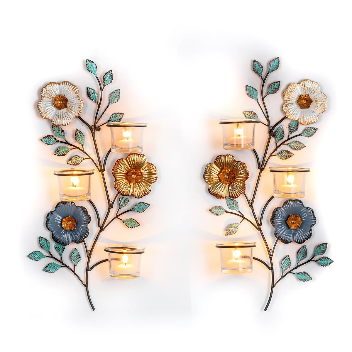 Sziqiqi Candle Sconces Wall Decor: Wall Candle Holder with 6 Tealight Glass
