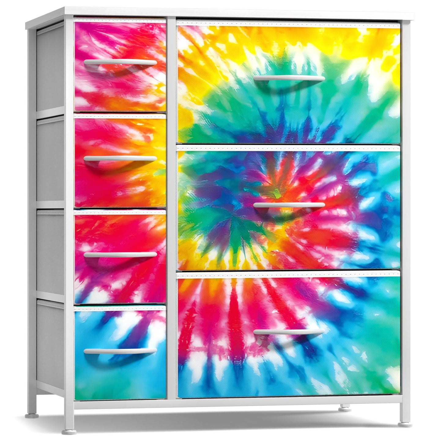 Sorbus Dresser with 7 Drawers - Furniture Storage Chest for Kid’s, Teens, Bedroom, Nursery, Playroom, Clothes, Toys - Steel Frame, Wood Top, Tie-dye Fabric Bins (7-Drawer, Tie-dye)