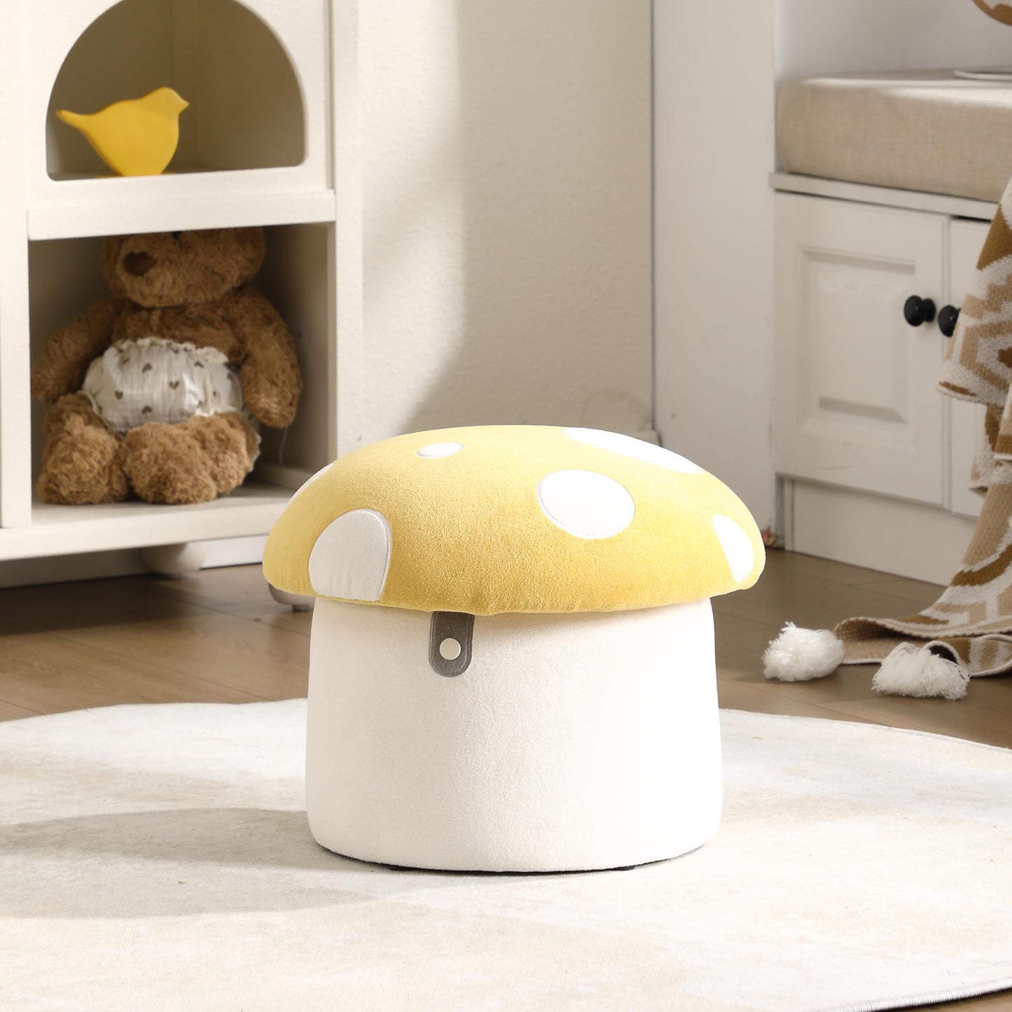 DAYAOUTDOOR Kids Mushroom Storage Ottoman, Cute Kids Desk Chairs, Mushroom Armchair, Children Round Storage Ottomans, Small Multi-Purpose Footstool for Playroom & Bedroom, Yellow Mushroom