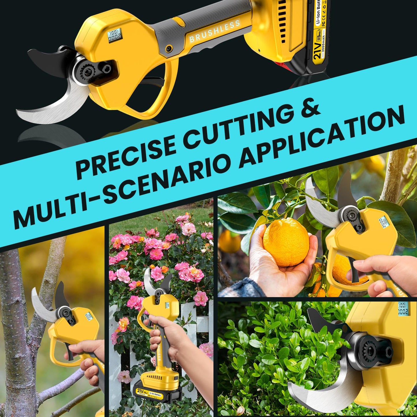 Electric Pruning Shears Cordless Pruner Shears Brushless 2.6 Inch Opening Size with 2 * 2Ah Battery Pruning Shears Garden Tool for Tree Trimming, Branch Cutter