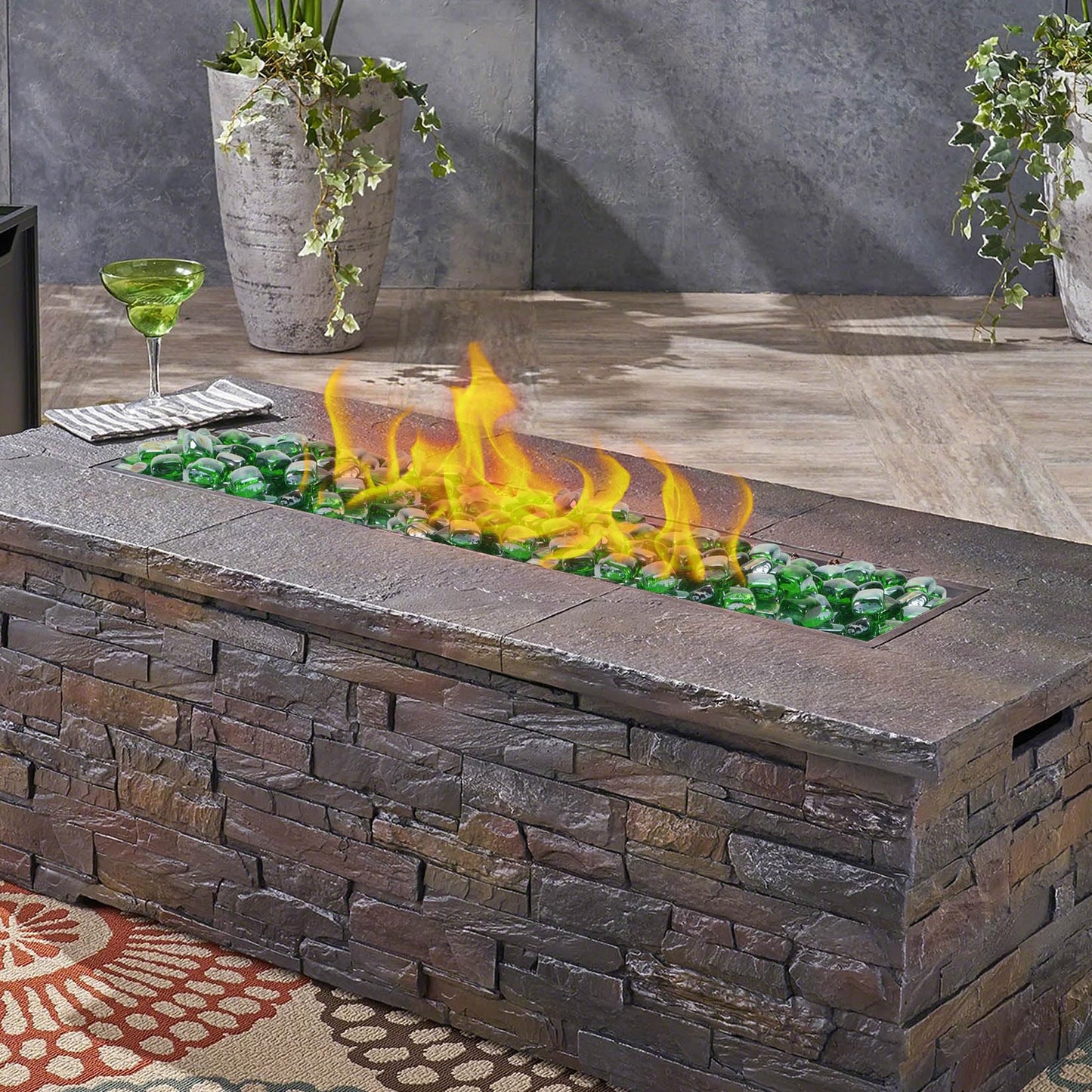 vchin Fire Pit Glass Rocks Square, Fire Glass Cubes, Tempered Beads for Fireplace, Firepit Table Indoor or Outdoor, Replacing Traditional Burning Wood 20 pounds, Green Reflective