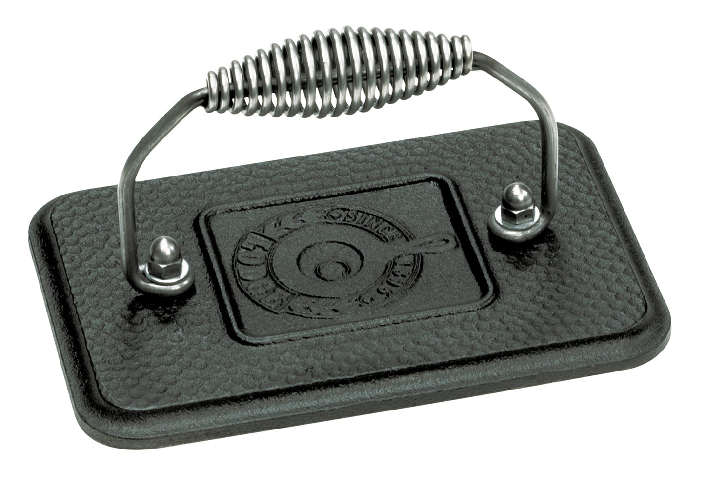 Lodge Seasoned Cast Iron Grill Press - Cool-Grip Spiral Handle - Heavy Duty Cast Iron Grill Press for Sandwiches, Bacon & Griddle Cooking - 6.75 Inches x 4.5 Inches