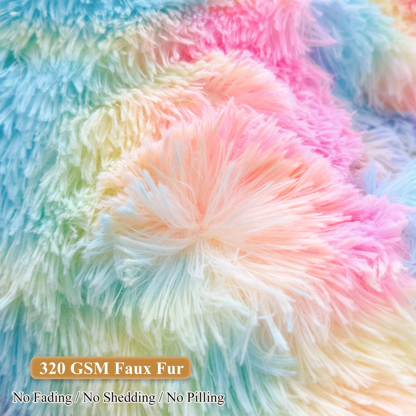 XeGe Faux Fur Comfy Bean Bag Cover(No Filler) for Living Room, Tie Dye Fluffy Stuffed Animal Storage Bean Bag Chair Cover, Furry Fuzzy Bean Bag Cover for Adults Teens Kids Girls, Anti-Slip, Rainbow