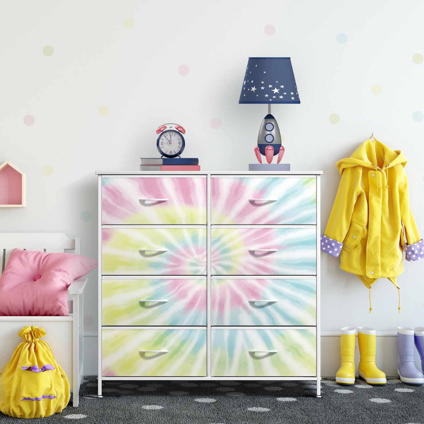 Sorbus Kids Dresser with 8 Drawers - Storage Unit Organizer Chest for Clothes - Bedroom, Kids Room, Nursery, & Closet (Tie-Dye, 31.5 x 12 x 32-8 Drawer)