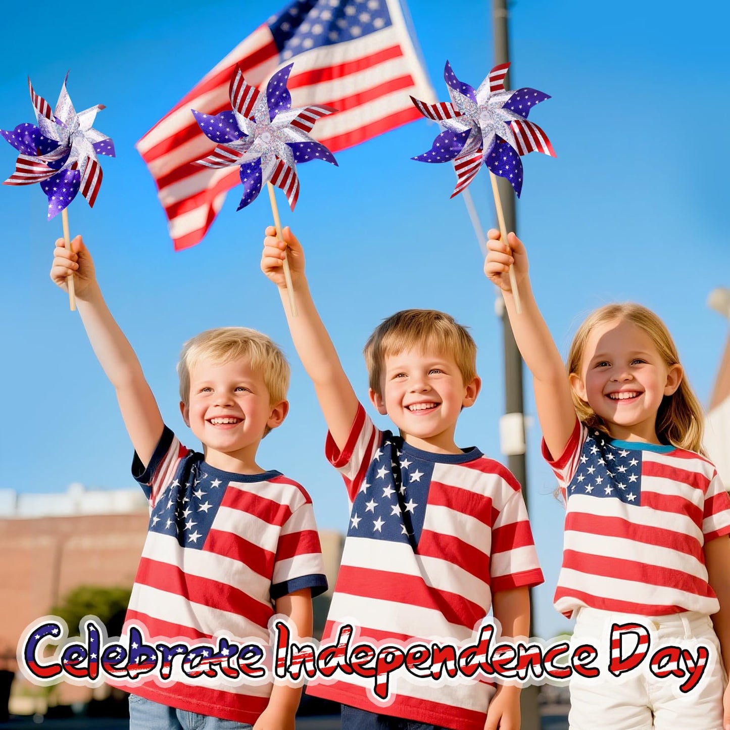 Reflective Patriotic Pinwheels 4th of July Decorations 12 Pack Red White and Blue Windmills Decorations Wind Spinners for Yard Garden,Independence Day, Memorial Day