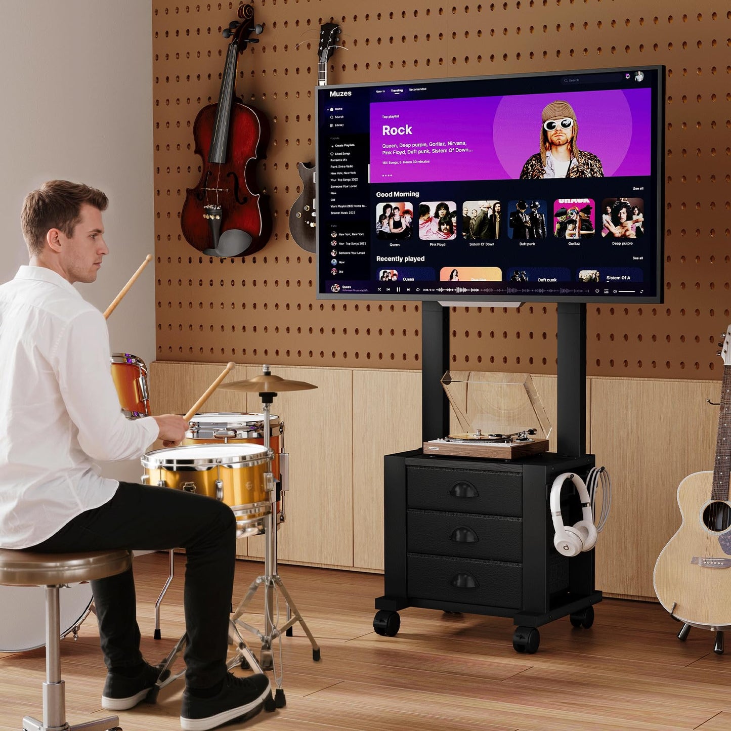Rolling TV Stand with 3 Drawers for 23-60 Inch TVs with Storage
