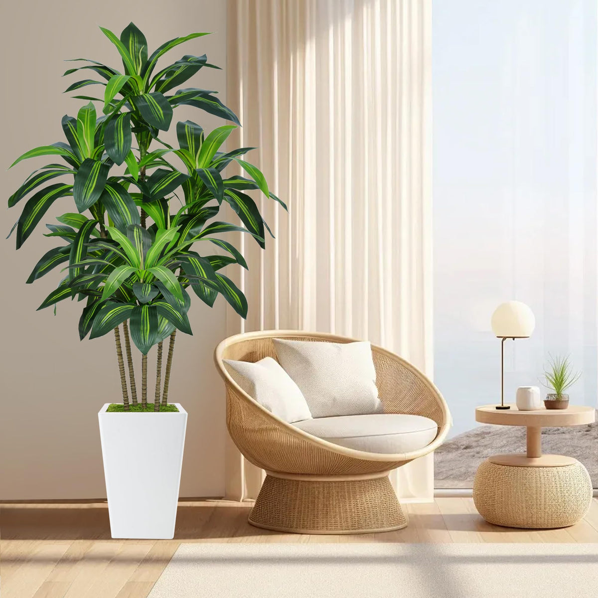 Flydeer 6FT Artificial Dracaena Tree with Tall White Planter, Floor Plant