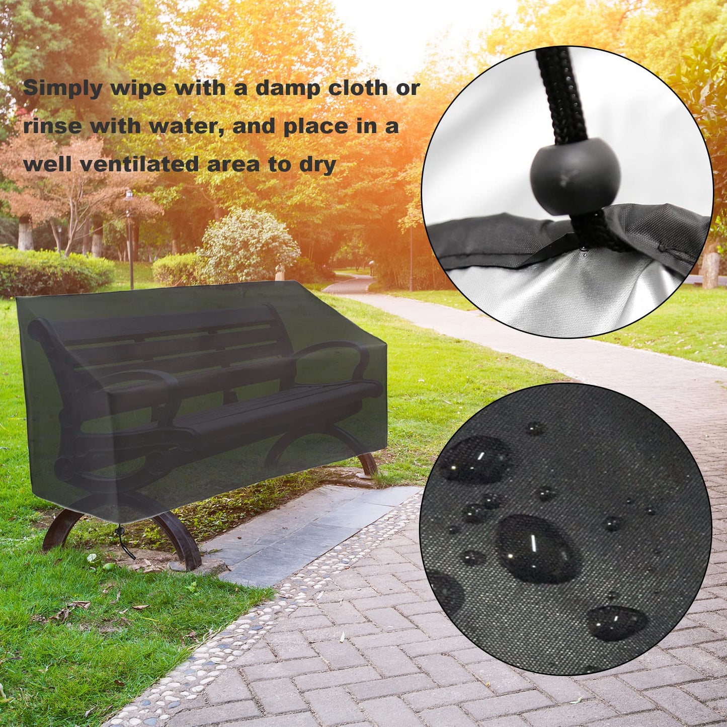 Hoypeyfiy Patio Bench Cover 52.8 x 26 x 35/24.8 Inch, Waterproof Outdoor Garden Bench Cover, Windproof Oxford Fabric Furniture Bench Cover with Drawstring and Storage Bag, Black