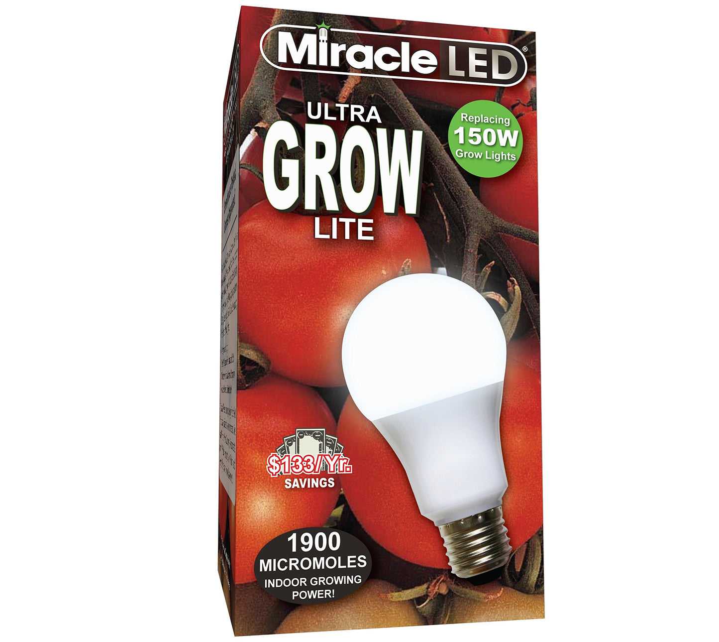Miracle LED Commercial Hydroponic Ultra Grow Lite - Replaces up to 150W - Daylight White Full Spectrum LED Indoor Plant Growing Light Bulb For DIY Horticulture & Indoor Gardening (605188)