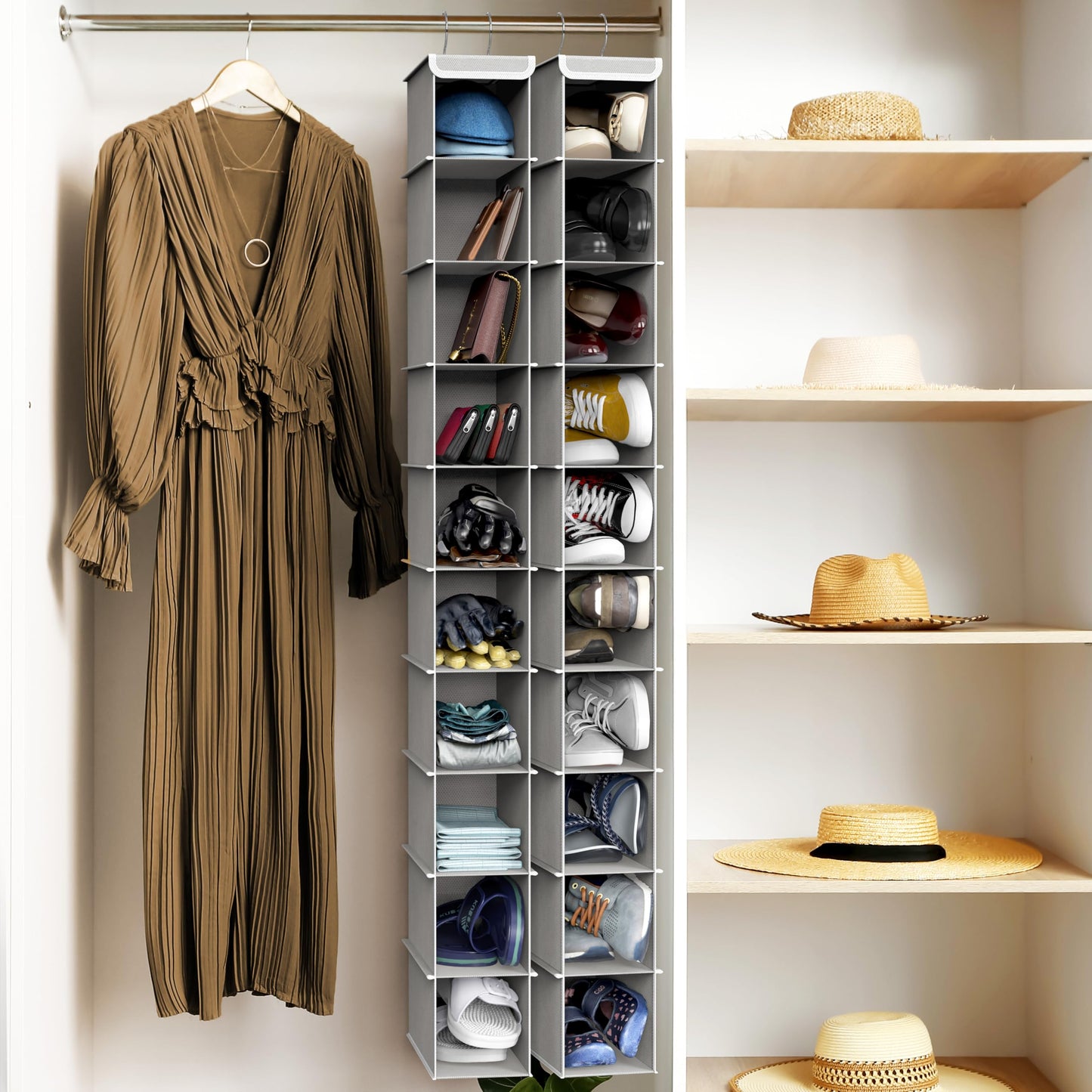 Simple Houseware 2 Pack 10 Shelves Hanging Shoe Organizer, Gray