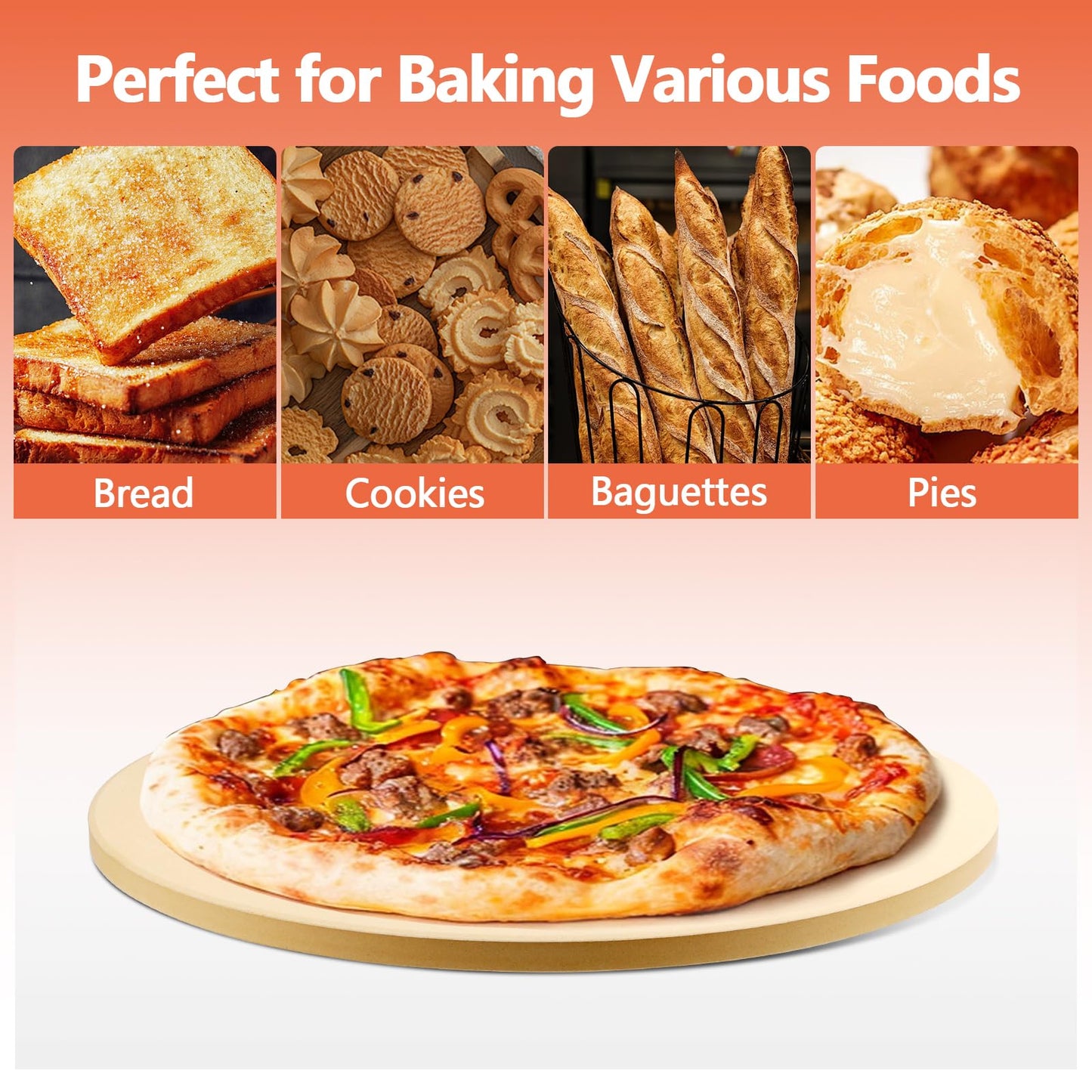 MAXTBEE 16 Inch Circle Pizza Stone for Oven and Grill,0.6" Thick Round Heavy Duty Cordierite Bread Baking Stone for Crisp Pizza Cookies (With Scraper)