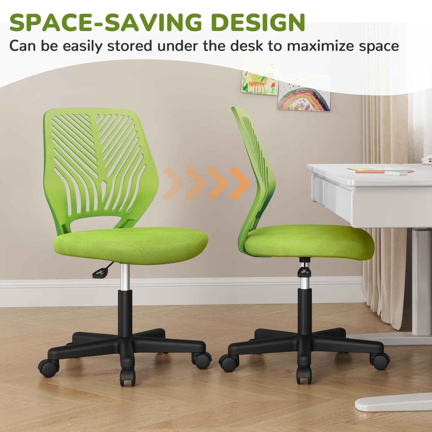 Yaheetech Kids Cute Desk Chair Armless Small Computer Chair with Lumbar Support for Teens Low-Back Bedroom School, Green