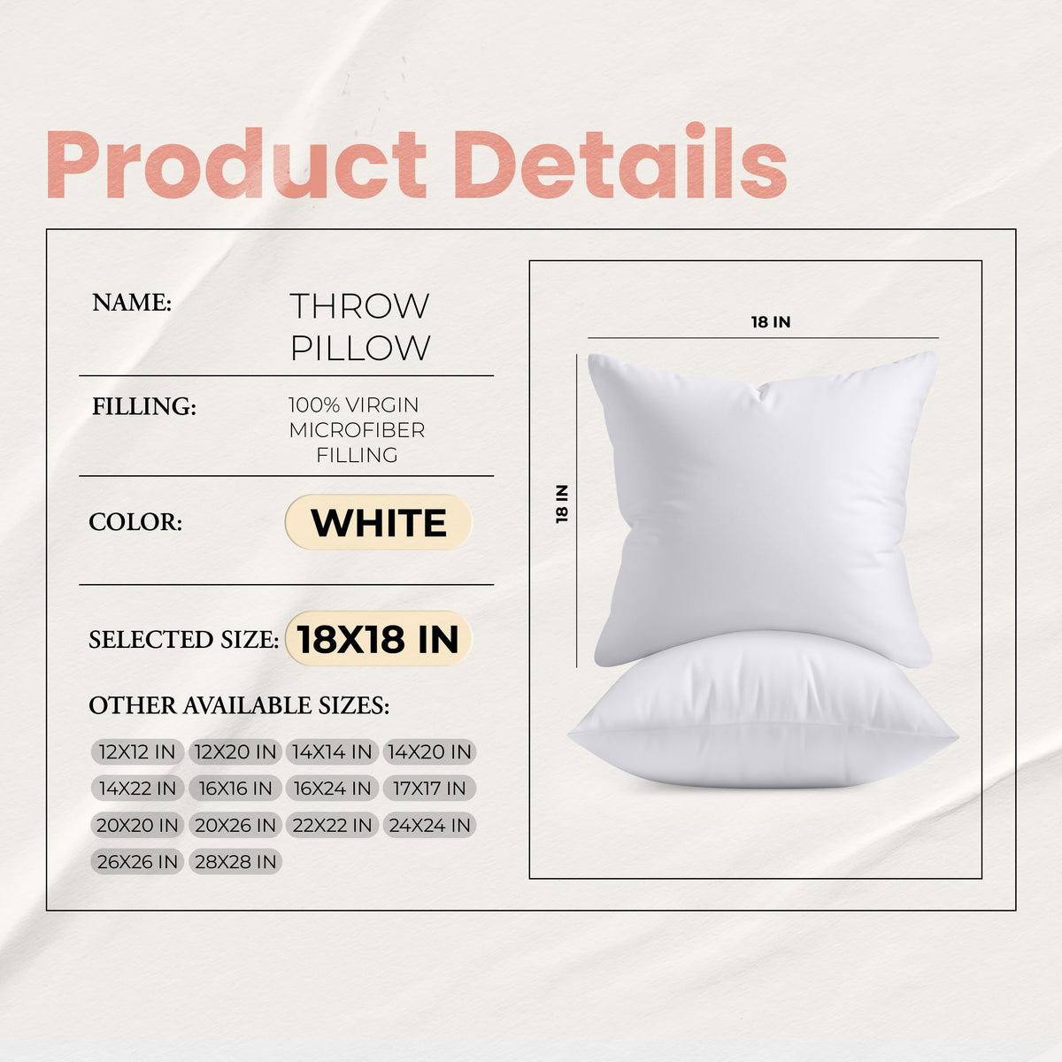 Utopia Bedding 18x18 Pillow Inserts, White Throw Pillows for Couch, 2 Pack