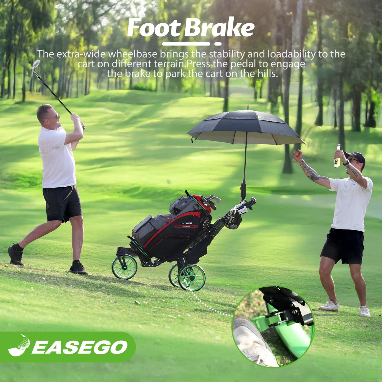 EASEGO Golf Push Cart 3 Wheel : 360° Swivel Front Wheels Golf Walking Carts