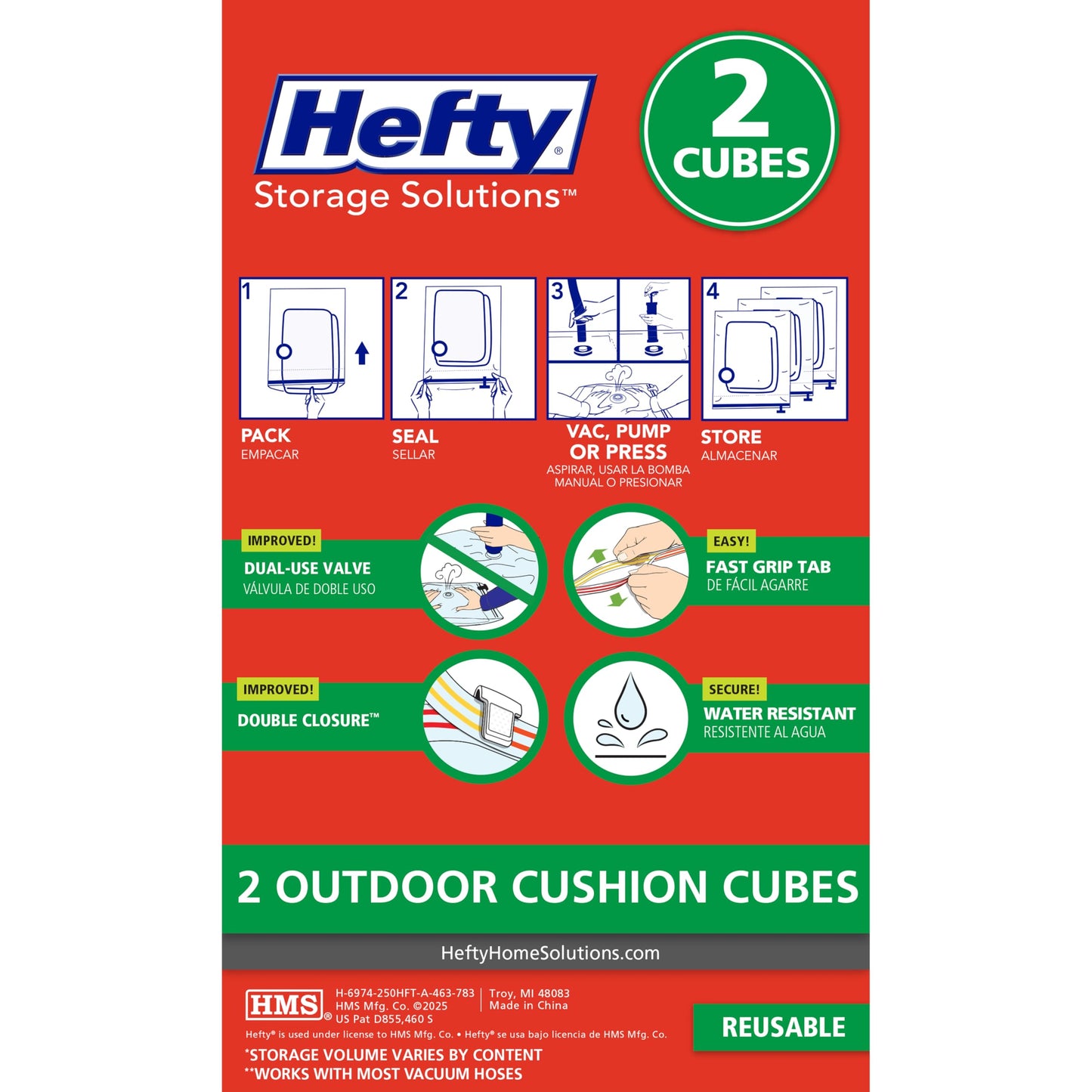 Shrink-Pak Hefty Outdoor Cushion Storage Cube 2-Pack | Patio Cushion Storage Bag Set with Vacuum Valve, Heavy Duty Outdoor Cushion Storage Bags Set for Patio Furniture