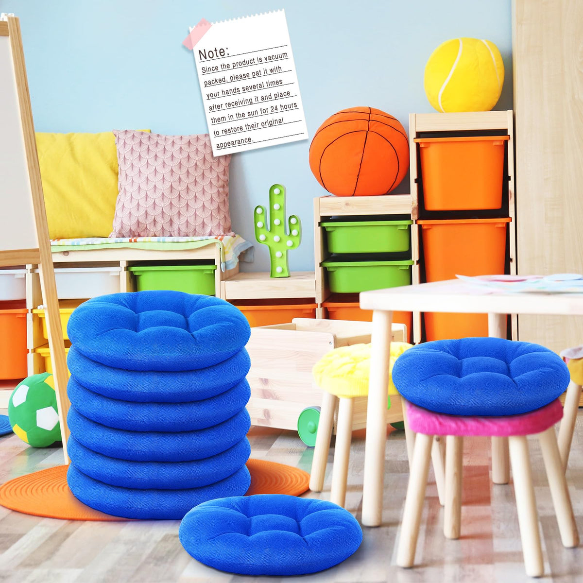 Fumete 8 Pcs Round Floor Cushions for Classroom Kids,Royal Blue