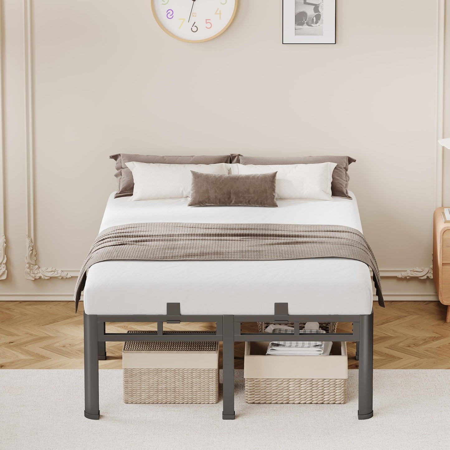 Anyroom 20 Inch Cal King Bed Frame, Double Layer Heavy Duty Metal Bedframe 4000 lbs Capacity, Platform Bed Frames with Headboard Holes, Round Corner Legs, Mattress Slide Stopper, Easy Assembly,