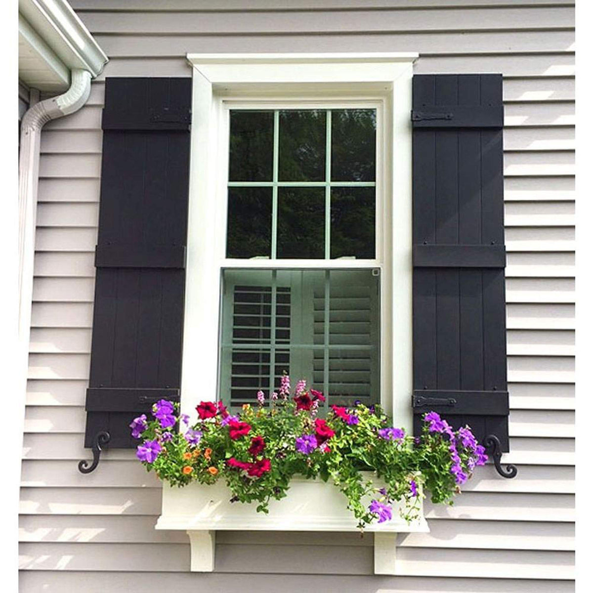 Ekena Millwork Lifetime Vinyl LJ4S14X05900BL Standard Four Board Joined, Board-n-Batten Vinyl Shutters, w/Installation Shutter-Lok's & Matching Screws (Per Pair), 14"W x 59"H, Black