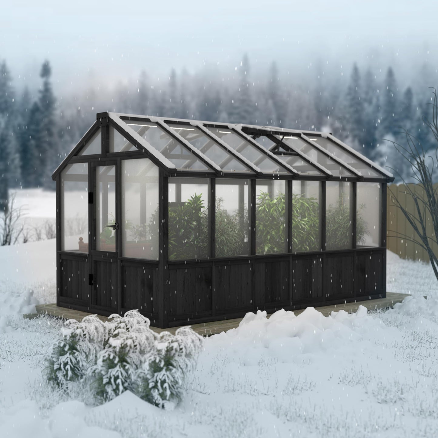 Yardenaler 6x12 FT Greenhouse Kit for Outdoor, Thickened Polycarbonate Panel Wooden Walk-in Green House with Lockable Door and Adjustable Roof Vent, Backyard Garden, Black