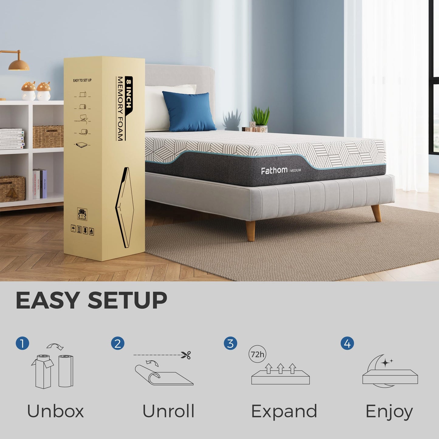 FATHOM Medium Twin XL Mattress 12 Inch Memory Foam Mattress Bed in a Box for Back Pain Relief and Cool Sleep with Gel Foam and Removeable Fiberglass Free Cover, CertiPUR-US Certified