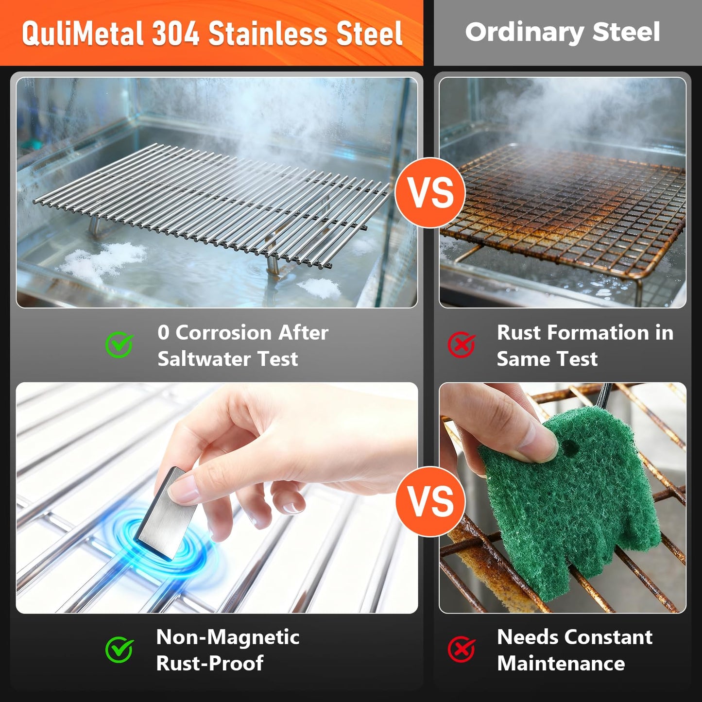 QuliMetal SUS304 Grill Grates for Weber Spirit E-310 and GS4 Spirit II 300 Series, Spirit 700, Genesis Silver B & C, Genesis Gold B & C, Genesis Platinum B & C, Genesis 1000-3500