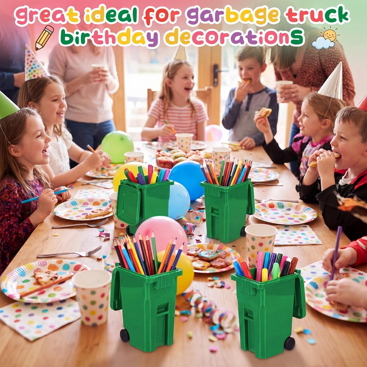 Teyva Daily 8 Pcs Green Mini Trash Cans Desk Garbage Truck Party Favor