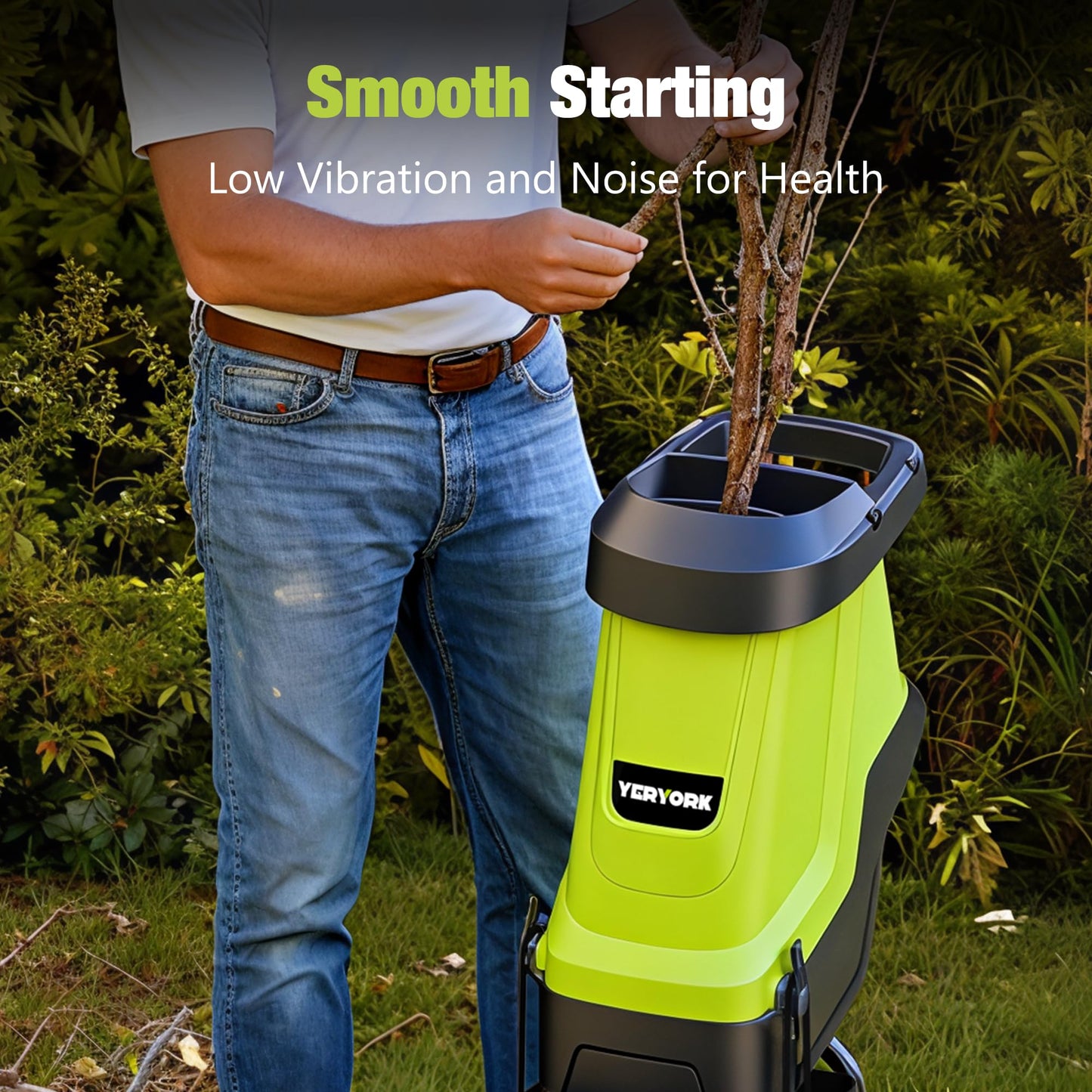 Yeryork Wood Chipper, 15-Amp 1.8" Cutting Diameter Electric Wood Chipper & Shredder with 50L Collection Bag, Efficient Mulcher for Easy Clean up Ideal for Yard Waste and Branches