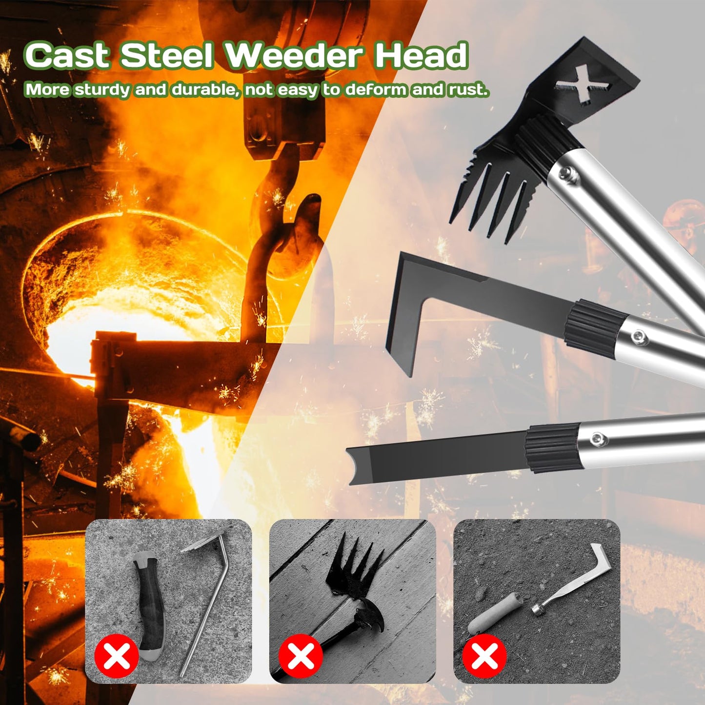 3 Pack Weed Remover Tool Manual Weeders Set, Hand Held Weed Puller Crack Weeder Tool Moss Scraper Combo with 16" Handle, Heavy Duty Weeding Tool for Block Paving Sidewalk Patio Garden Flower Bed