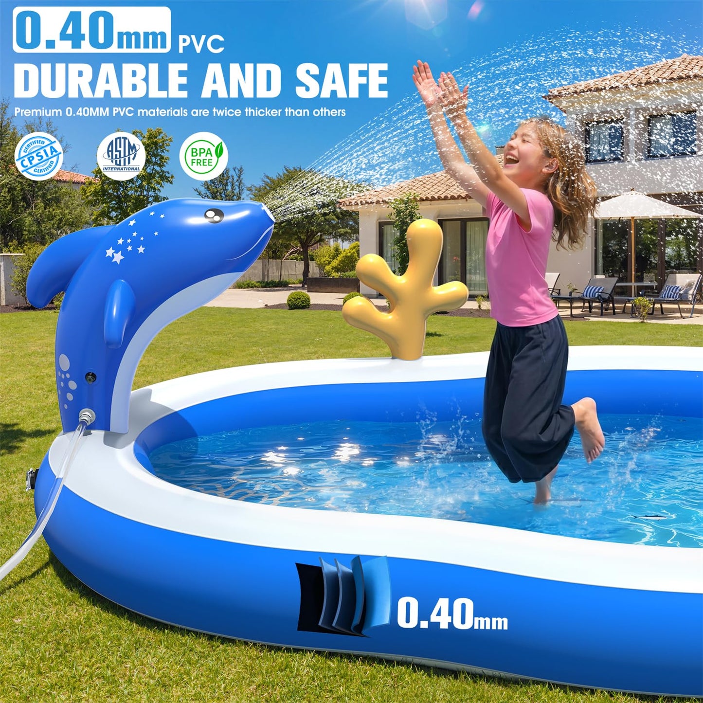 StarOcean 2026 Large Inflatable Play Center,Kiddie Pool with Water Slide&Sprinkler,121''x71"x51''Inflatable Toddler Pool with Slide,BlowUp Water Play for Toldder,Inflatable Water Park for Kid Backyard