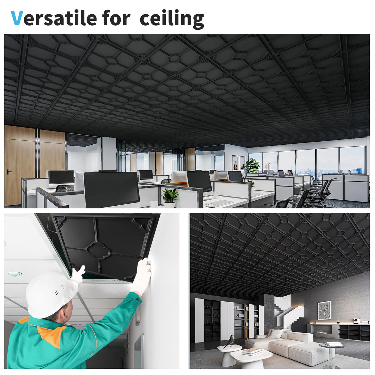Art3d Drop Ceiling Tiles for Suspended Grid, 2 x 2 ft, 12-Pack, Black