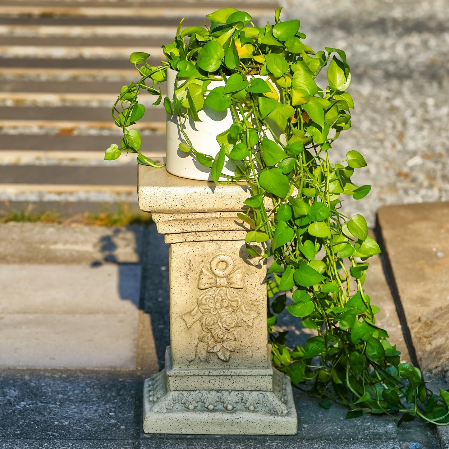 MOCOME 19" Tall Garden Pedestal Stand with Bow Design, Heavy Duty Magnesium Oxide Plinth, Weatherproof Outdoor Pedestal for Sculptures, Flower Pots, Decor – Sturdiness Plinth Base Statue Riser