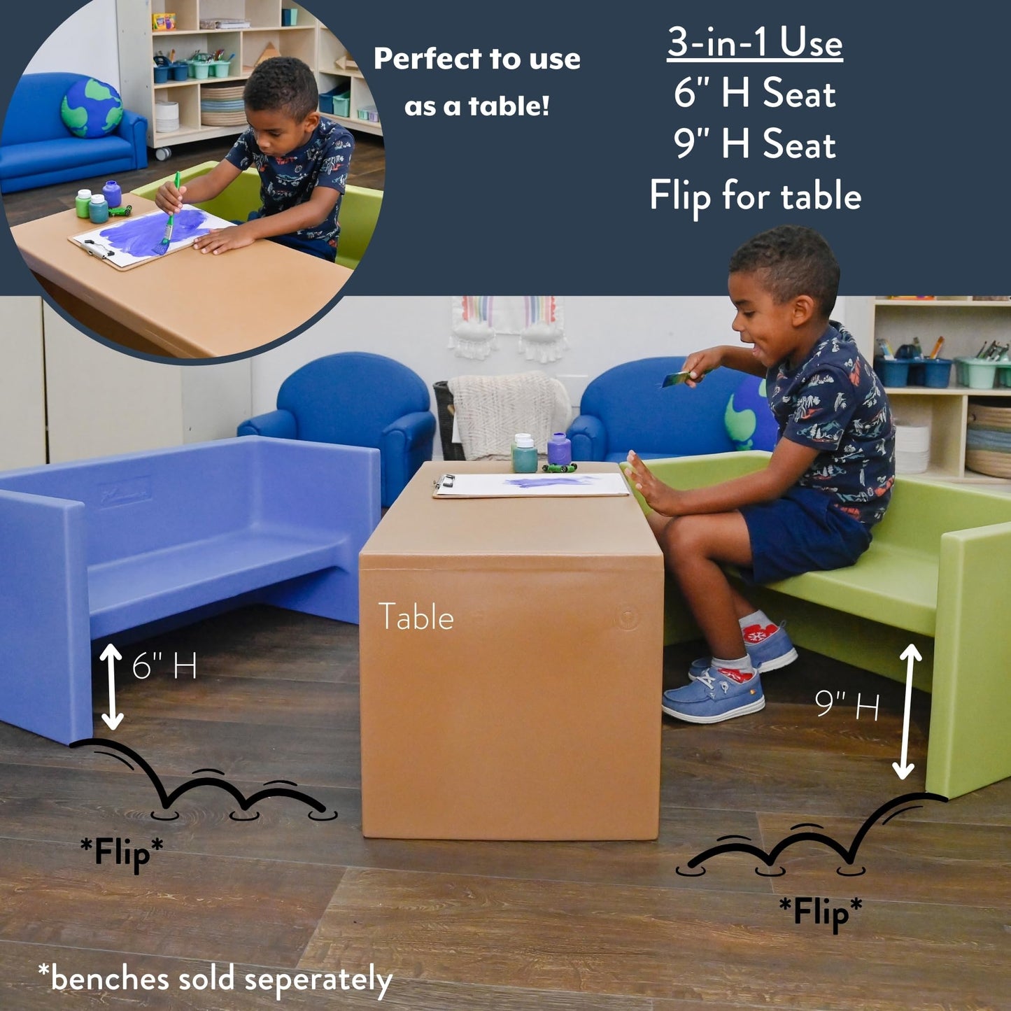 Children's Factory Adapta-Bench, CF910-056, Fern, Kids Flexible Seating, Classroom, Preschool and Daycare Furniture, Indoor or Outdoor Toddler Chairs