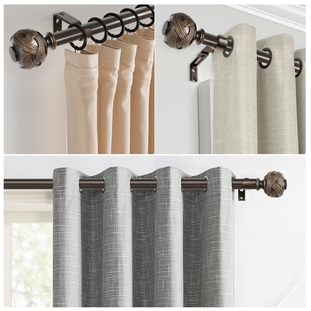 USFOOK Window Treatment Finials for 1 or 7/8 Inch Curtain Rods, Bronze Drapery Rods Replacement Finials with M6 Screws, Woven Leaf Pattern, 2 Pack