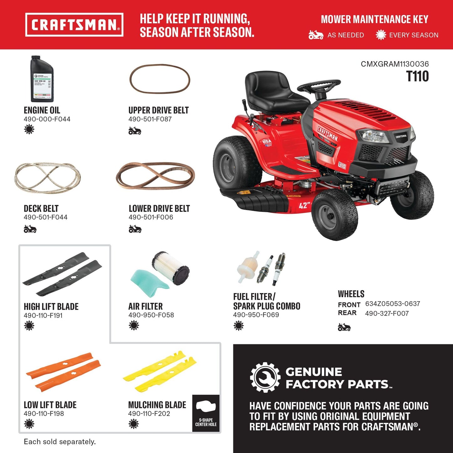 CRAFTSMAN 42" Gas Riding Lawn Mower with 17.5 HP* Briggs and Stratton Single-Cylinder Engine, Gas Lawn Tractor with 7-Speed Transmission, Red/Black (13AN77XSA93)