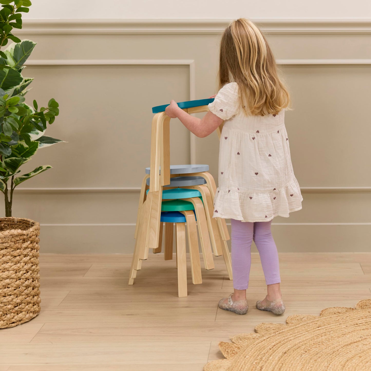 Back2School Express Bentwood Stackable Stool Seating Set, Kids Furniture, Contemporary, 6-Piece