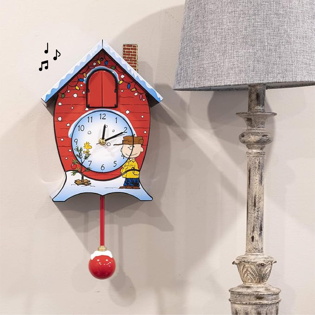 Mark Feldstein Peanuts Linus & Lucy Christmas Cuckoo Clock, Red, 17 in