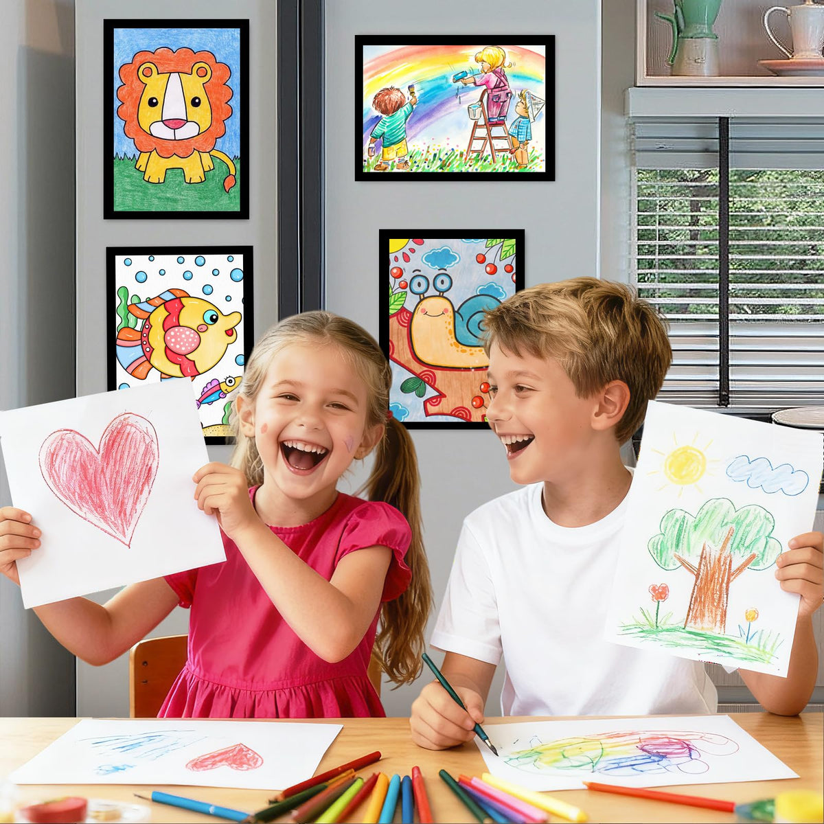 4Pcs Kids Art Frame for Fridge, A4 Magnetic Kids Artwork Frames Changeable