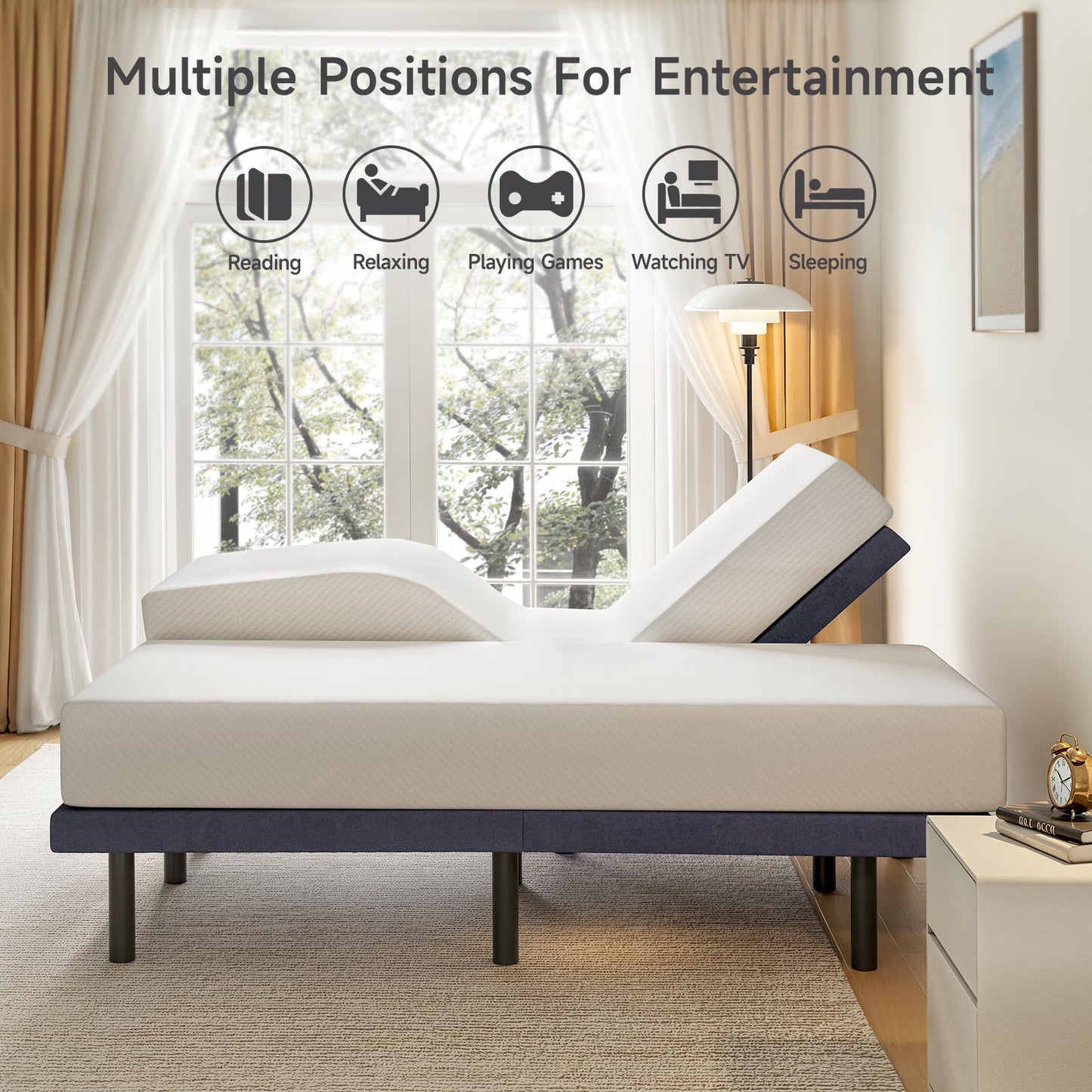 ONBRILL Twin Adjustable Bed Frame with Wireless Remote, Electric Bed Base w/3 Massage Modes, Zero Gravity Bed, Head and Foot Incline, 3 Mins Fast Assembly, 2 USB Ports, Memory Pre-Sets, Anti-Snore