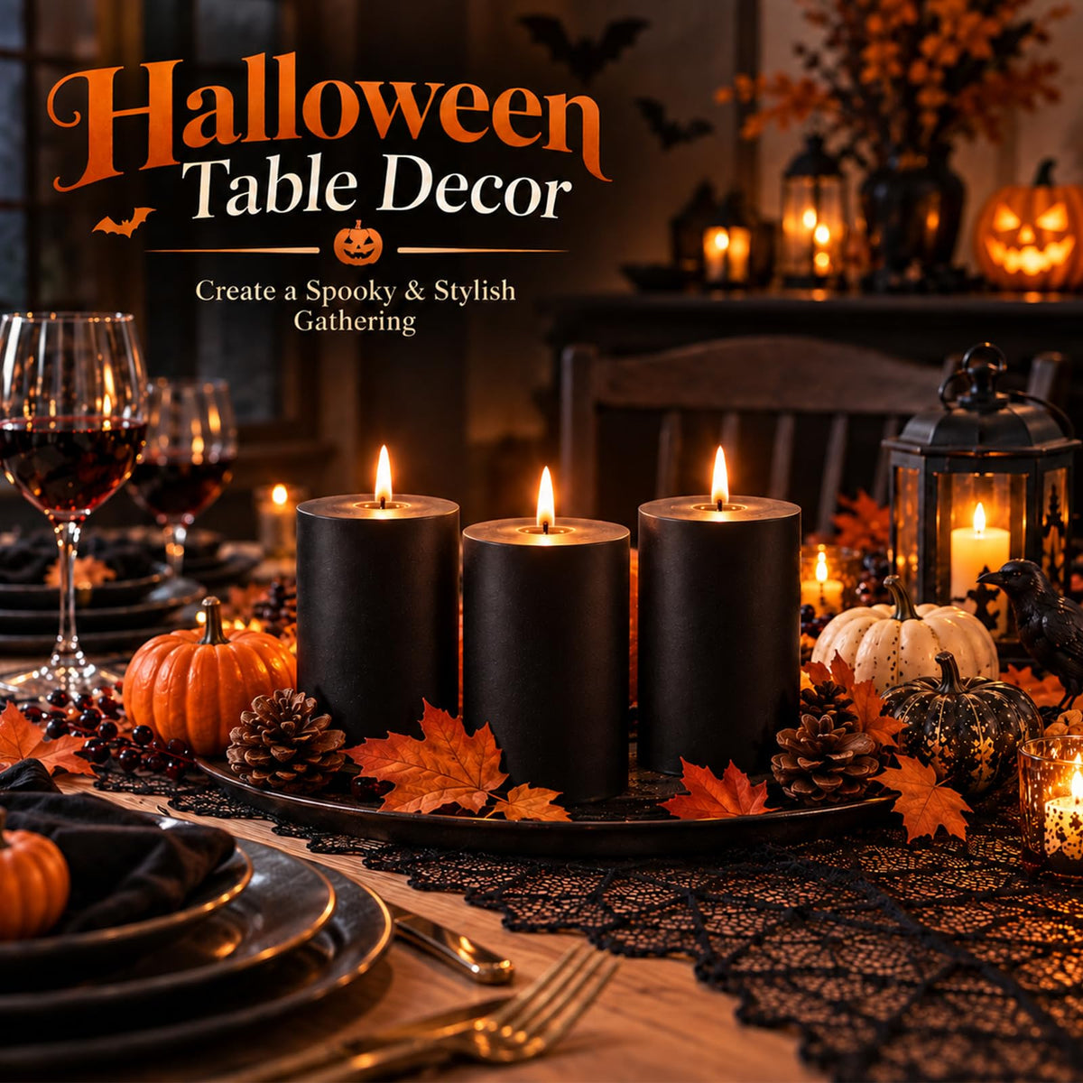 Black Soy Pillar Candles for Halloween, 3x4 Inch Unscented Candles, 3 Pack