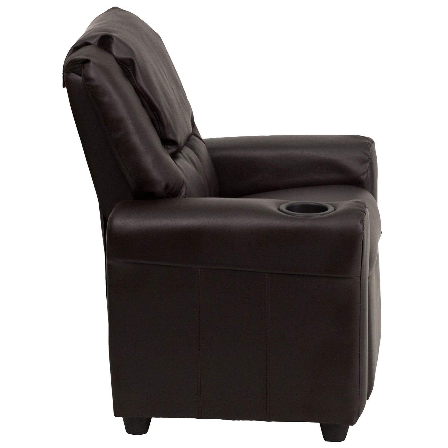 Flash Furniture Vana LeatherSoft Kids Recliner with Cup Holder, Headrest, and Safety Recline, Contemporary Reclining Chair for Kids, Supports up to 90 lbs., Brown